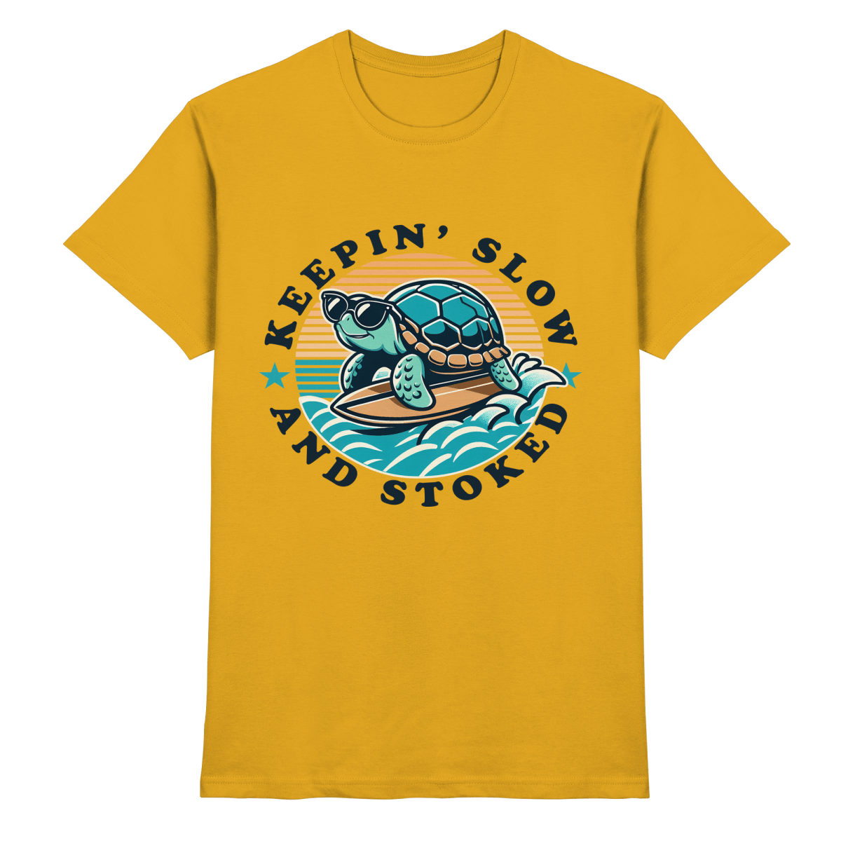 Keepin' Slow and Stoked – Cooles Surfer-Schildkröten-Design für entspannte Vibes - Heavy Cotton T-Shirt - FaunaFeels Onlineshop Unisex-Shirts