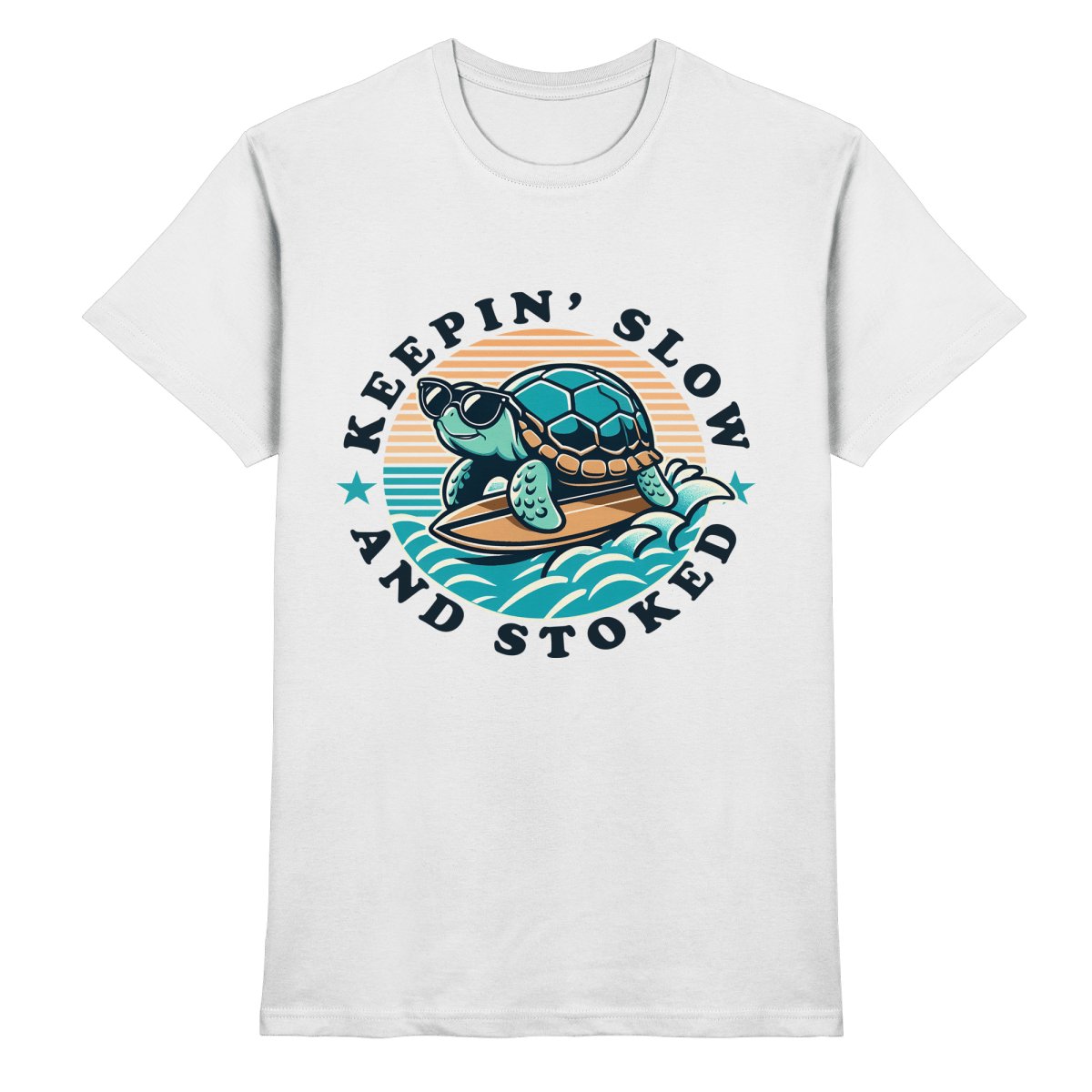 Keepin' Slow and Stoked – Cooles Surfer-Schildkröten-Design für entspannte Vibes - Heavy Cotton T-Shirt - FaunaFeels Onlineshop Unisex-Shirts