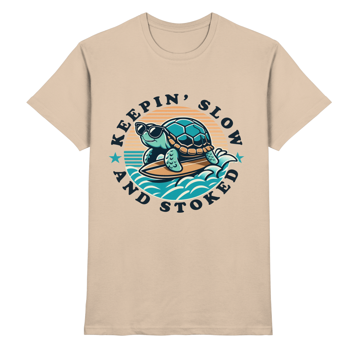 Keepin' Slow and Stoked – Cooles Surfer-Schildkröten-Design für entspannte Vibes - Heavy Cotton T-Shirt - FaunaFeels Onlineshop Unisex-Shirts