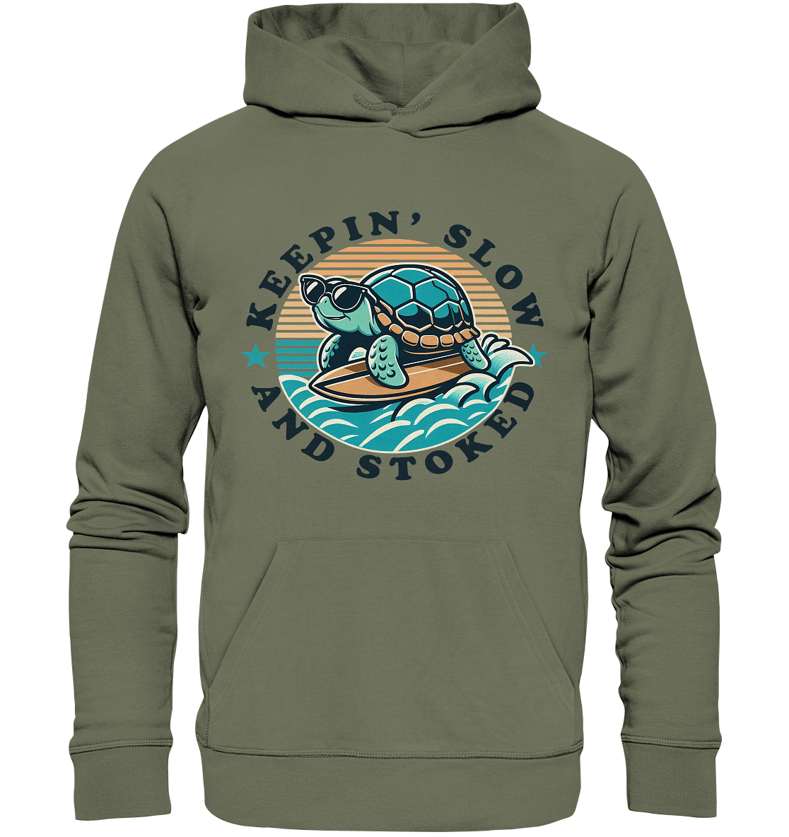 Keepin' Slow and Stoked – Cooles Surfer - Schildkröten - Design für entspannte Vibes - Premium Unisex Hoodie - FaunaFeels Onlineshop Hoodies