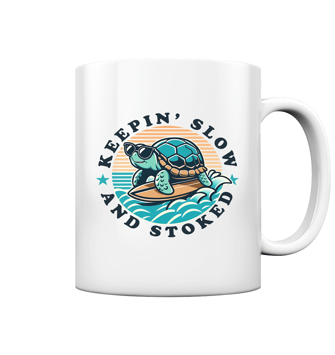 Keepin' Slow and Stoked – Cooles Surfer - Schildkröten - Design für entspannte Vibes - Tasse glossy - FaunaFeels Onlineshop Trinkgefäße