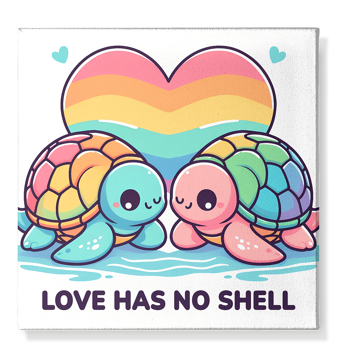 Love Has No Shell – Süße Regenbogen - Schildkröten - Leinwand 50x50cm - FaunaFeels Onlineshop Wall Art