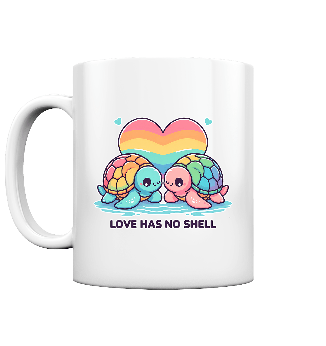 Love Has No Shell – Süße Regenbogen - Schildkröten - Tasse glossy - FaunaFeels Onlineshop Trinkgefäße
