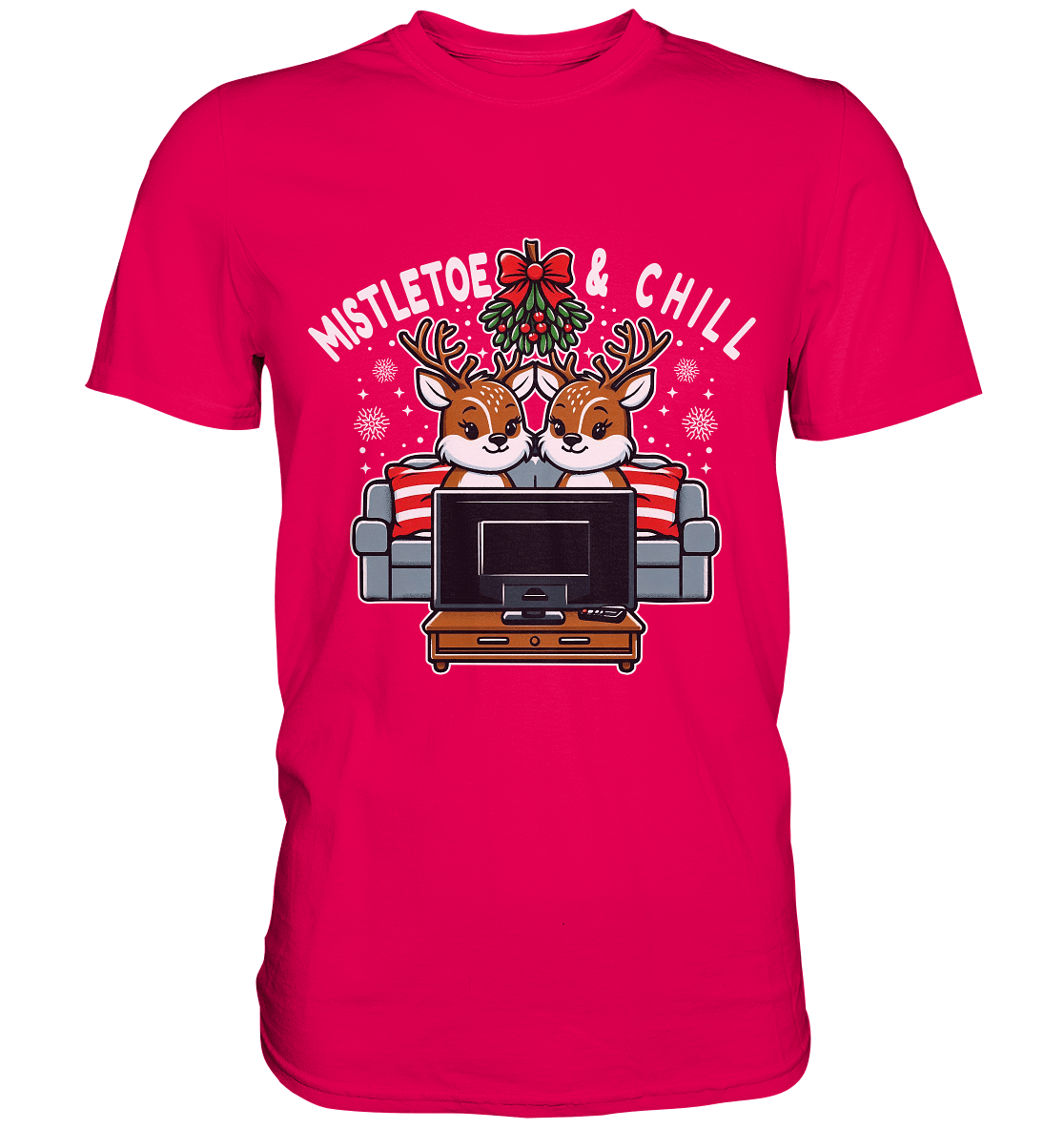Mistletoe & Chill – Festliche Gemütlichkeit mit süßen Rentieren! - Premium T-Shirt - Premium Shirt - FaunaFeels Onlineshop Unisex - Shirts
