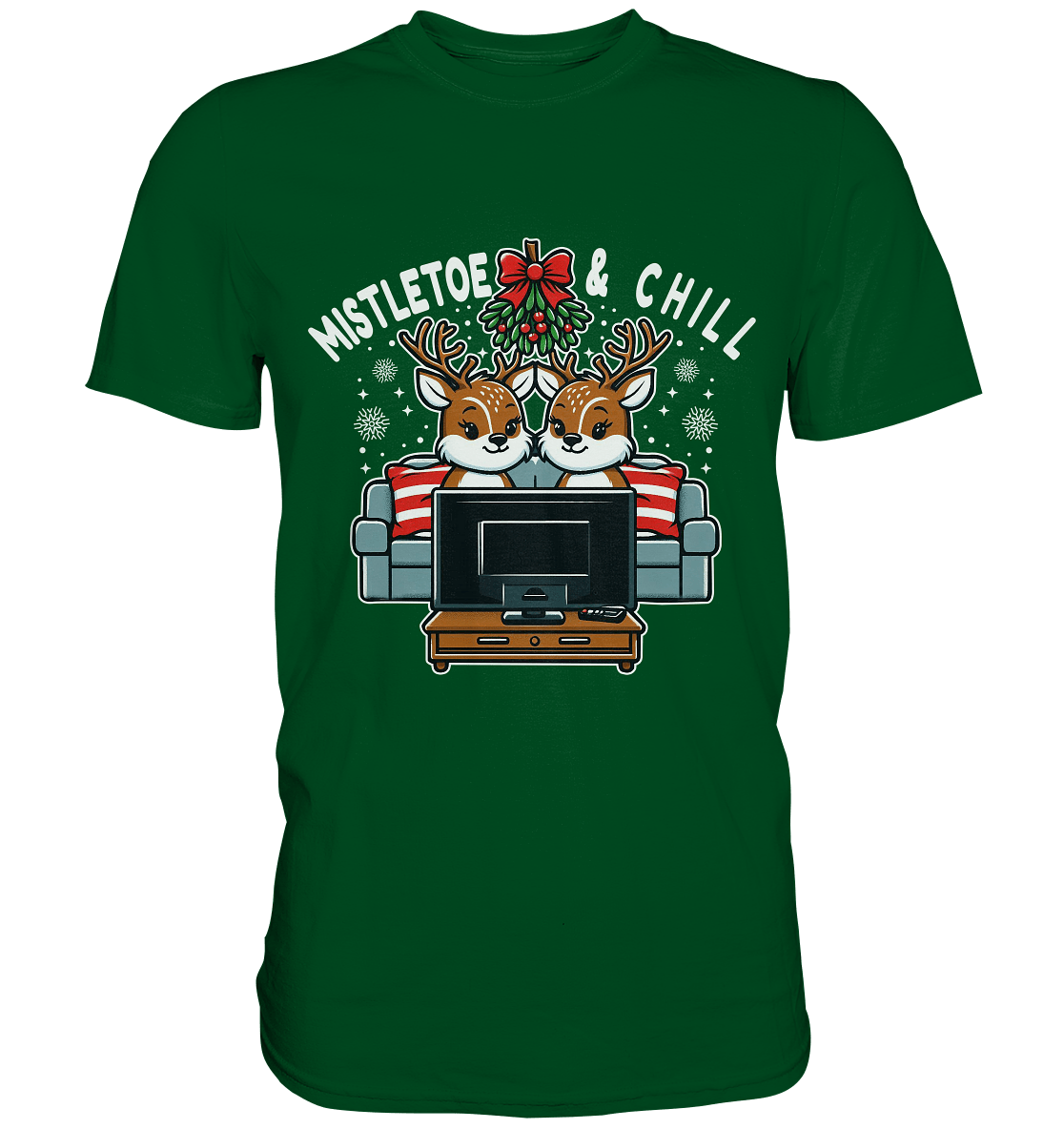 Mistletoe & Chill – Festliche Gemütlichkeit mit süßen Rentieren! - Premium T-Shirt - Premium Shirt - FaunaFeels Onlineshop Unisex - Shirts