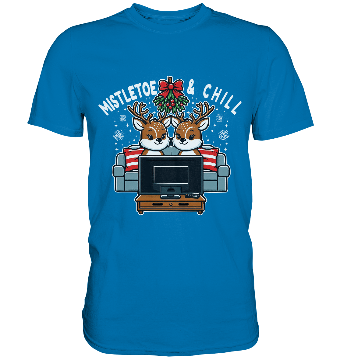 Mistletoe & Chill – Festliche Gemütlichkeit mit süßen Rentieren! - Premium T-Shirt - Premium Shirt - FaunaFeels Onlineshop Unisex - Shirts