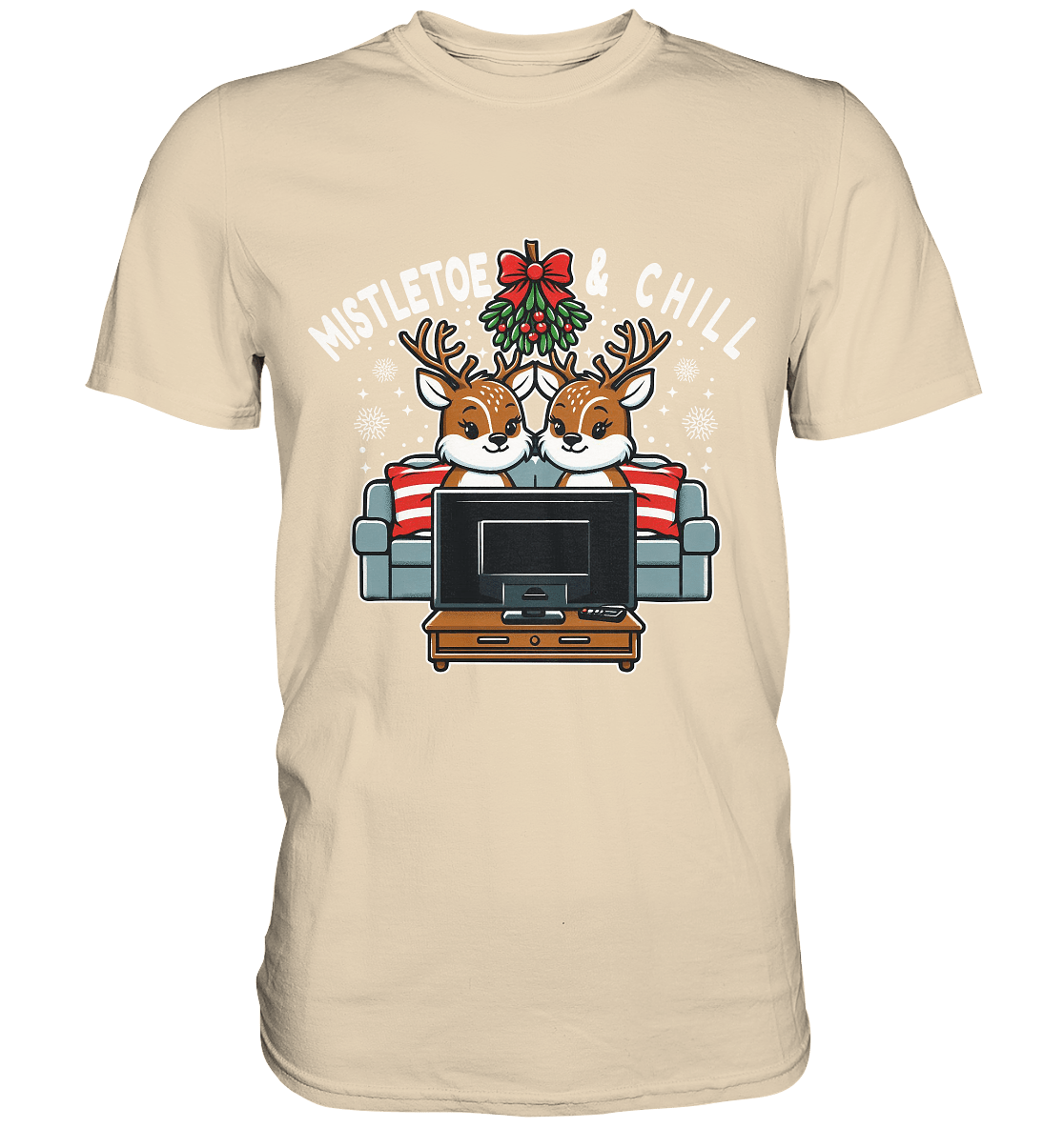 Mistletoe & Chill – Festliche Gemütlichkeit mit süßen Rentieren! - Premium T-Shirt - Premium Shirt - FaunaFeels Onlineshop Unisex - Shirts