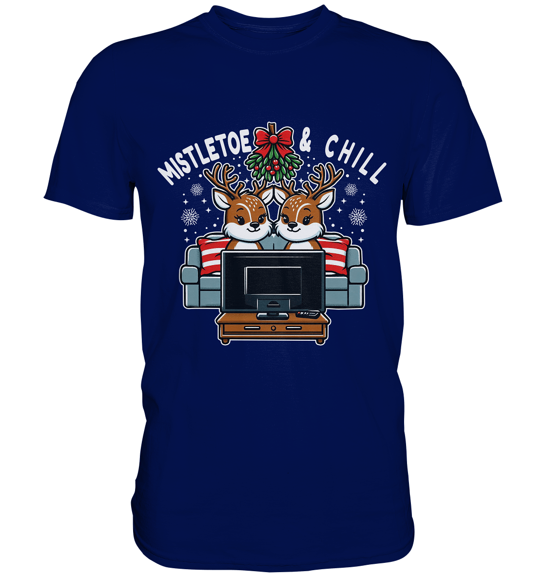Mistletoe & Chill – Festliche Gemütlichkeit mit süßen Rentieren! - Premium T-Shirt - Premium Shirt - FaunaFeels Onlineshop Unisex - Shirts