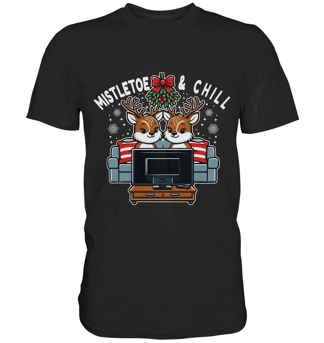 Mistletoe & Chill – Festliche Gemütlichkeit mit süßen Rentieren! - Premium T-Shirt - Premium Shirt - FaunaFeels Onlineshop Unisex - Shirts