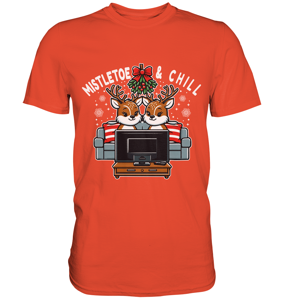 Mistletoe & Chill – Festliche Gemütlichkeit mit süßen Rentieren! - Premium T-Shirt - Premium Shirt - FaunaFeels Onlineshop Unisex - Shirts