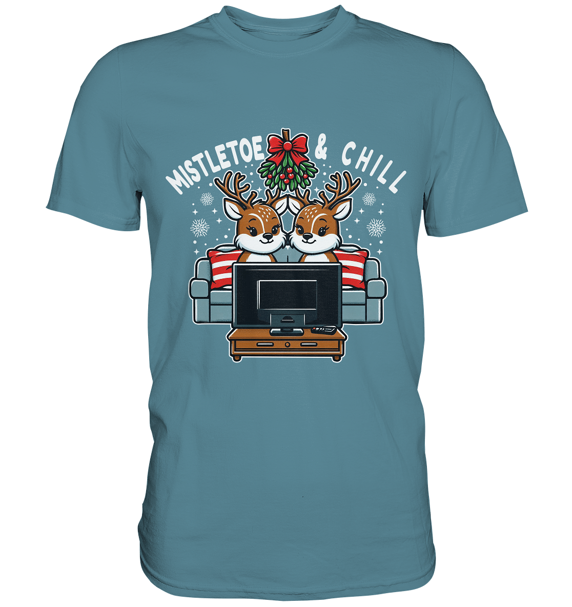 Mistletoe & Chill – Festliche Gemütlichkeit mit süßen Rentieren! - Premium T-Shirt - Premium Shirt - FaunaFeels Onlineshop Unisex - Shirts