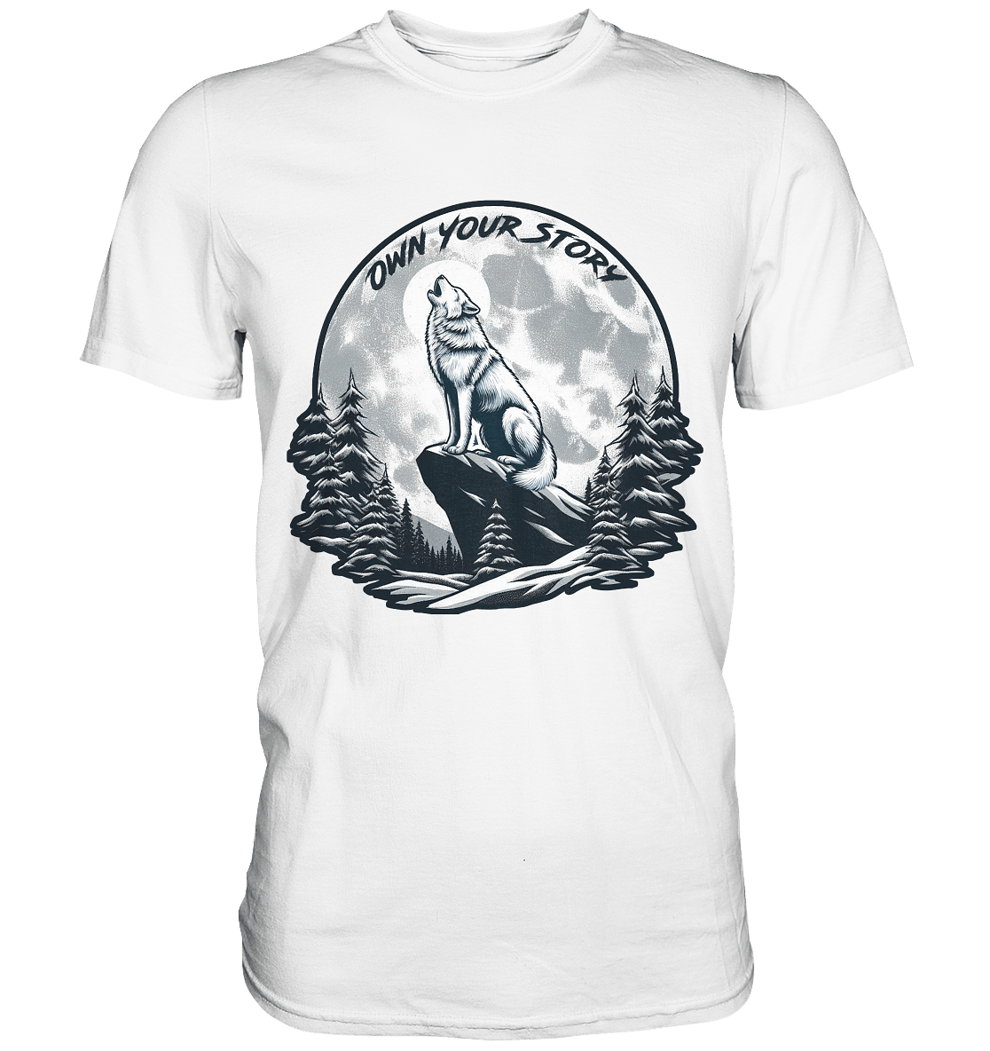 Own Your Story – Heulender Wolf bei Vollmond - Premium Shirt - FaunaFeels Onlineshop Unisex - Shirts