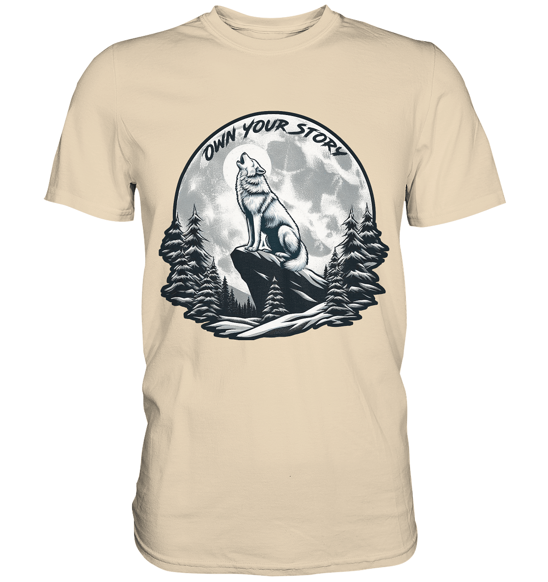 Own Your Story – Heulender Wolf bei Vollmond - Premium Shirt - FaunaFeels Onlineshop Unisex - Shirts