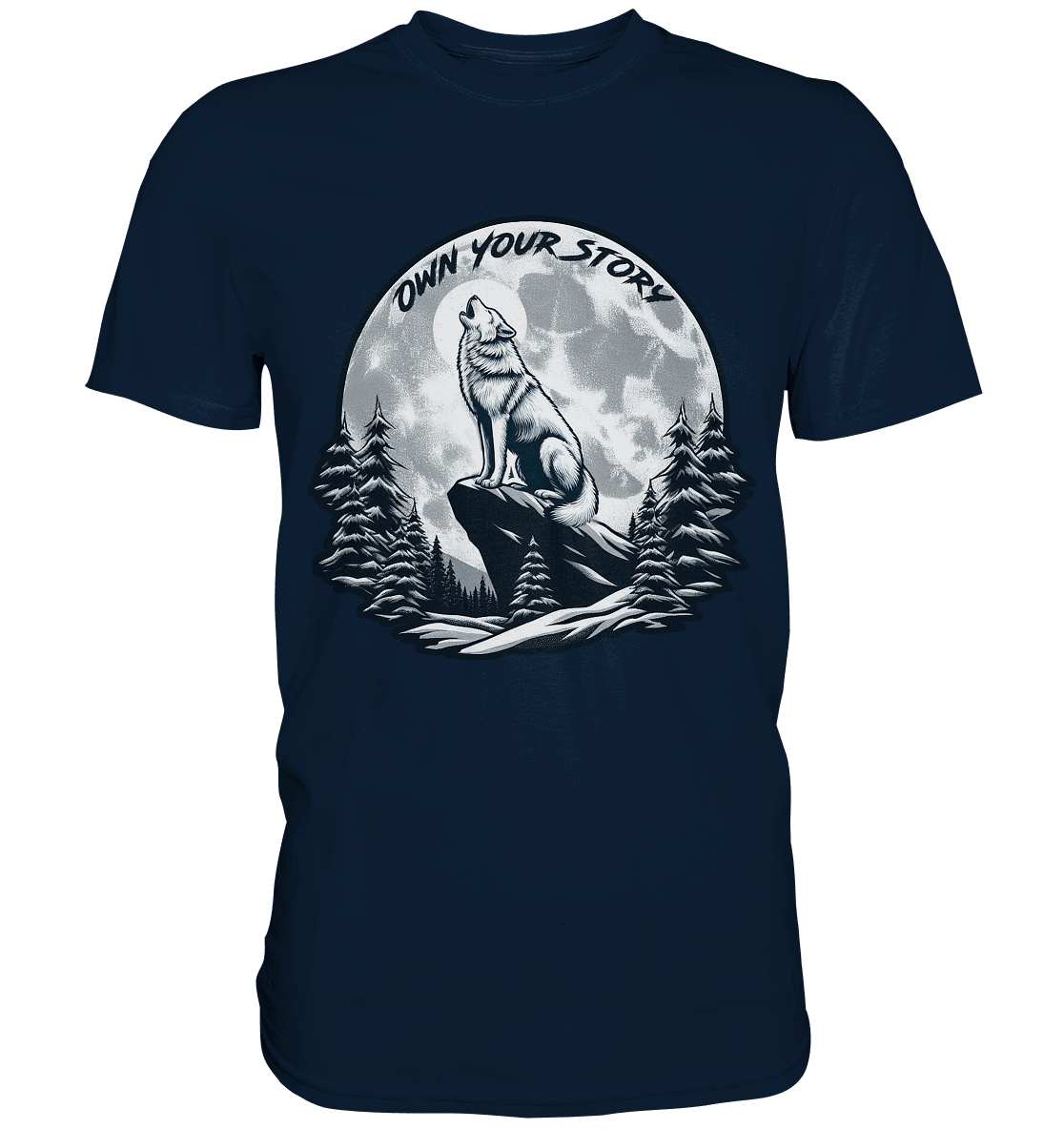 Own Your Story – Heulender Wolf bei Vollmond - Premium Shirt - FaunaFeels Onlineshop Unisex - Shirts