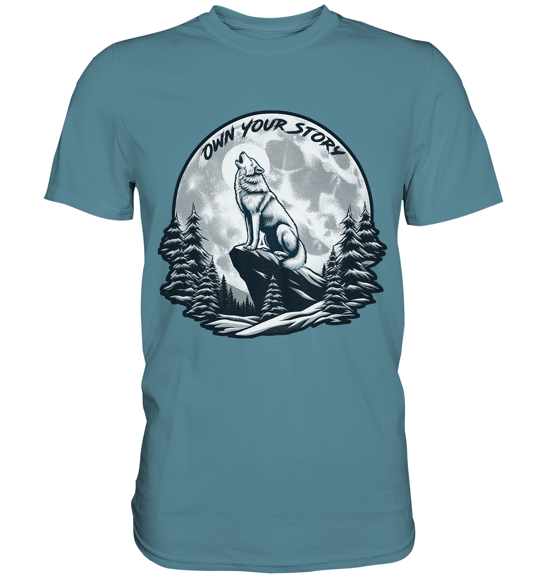 Own Your Story – Heulender Wolf bei Vollmond - Premium Shirt - FaunaFeels Onlineshop Unisex - Shirts