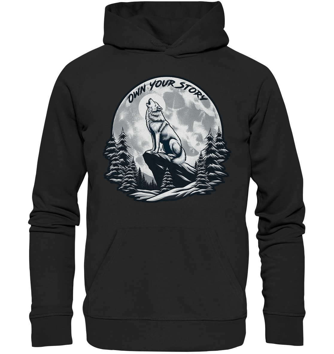 Own Your Story – Heulender Wolf bei Vollmond - Premium Unisex Hoodie - FaunaFeels Onlineshop Hoodies