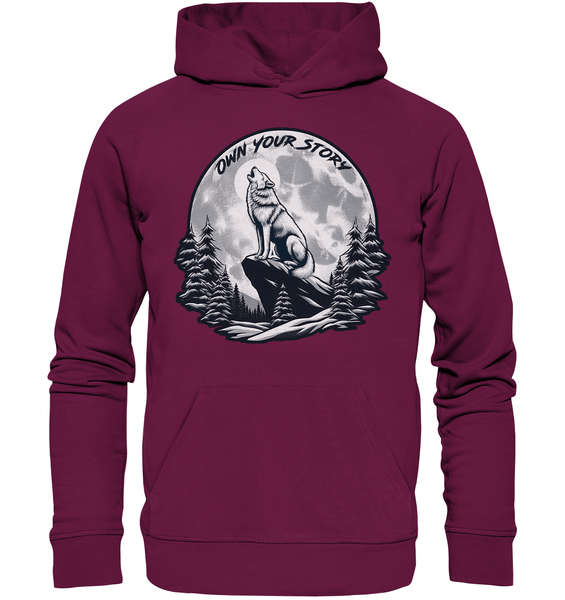 Own Your Story – Heulender Wolf bei Vollmond - Premium Unisex Hoodie - FaunaFeels Onlineshop Hoodies