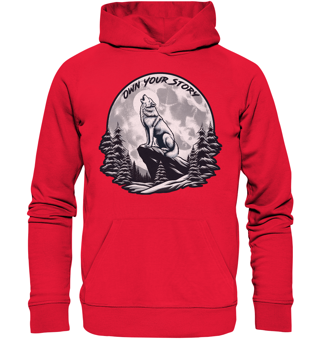 Own Your Story – Heulender Wolf bei Vollmond - Premium Unisex Hoodie - FaunaFeels Onlineshop Hoodies