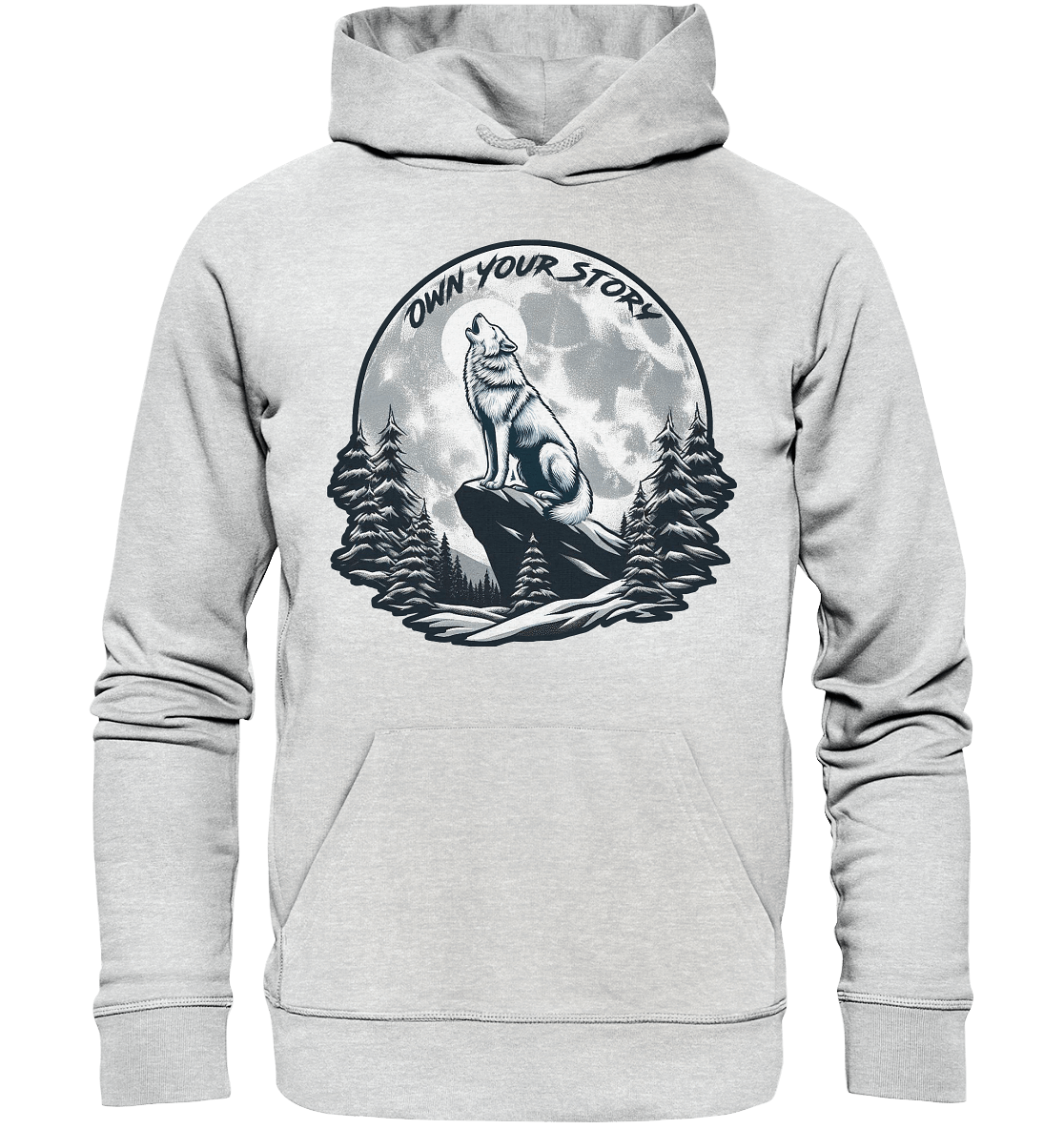 Own Your Story – Heulender Wolf bei Vollmond - Premium Unisex Hoodie - FaunaFeels Onlineshop Hoodies