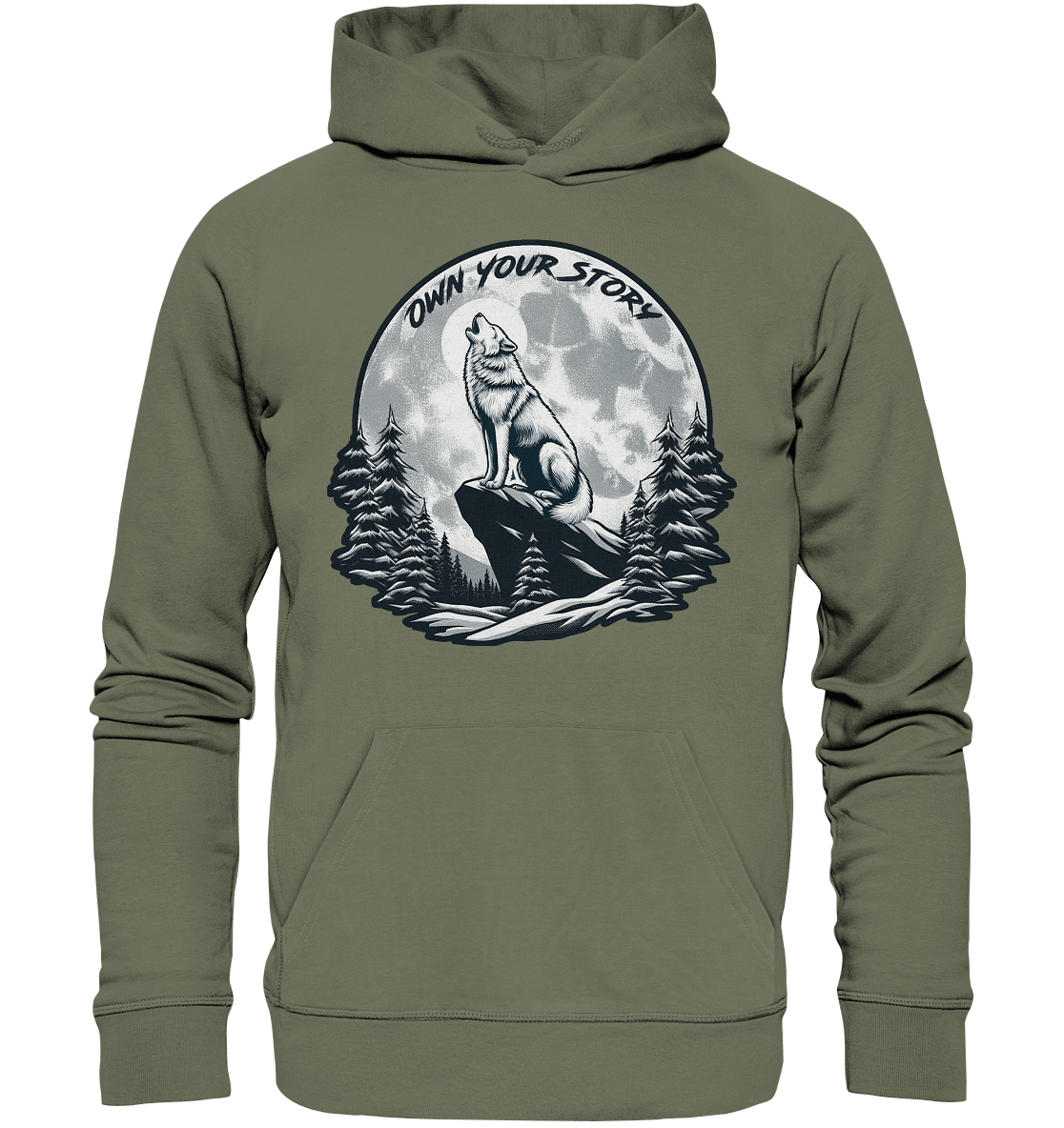 Own Your Story – Heulender Wolf bei Vollmond - Premium Unisex Hoodie - FaunaFeels Onlineshop Hoodies