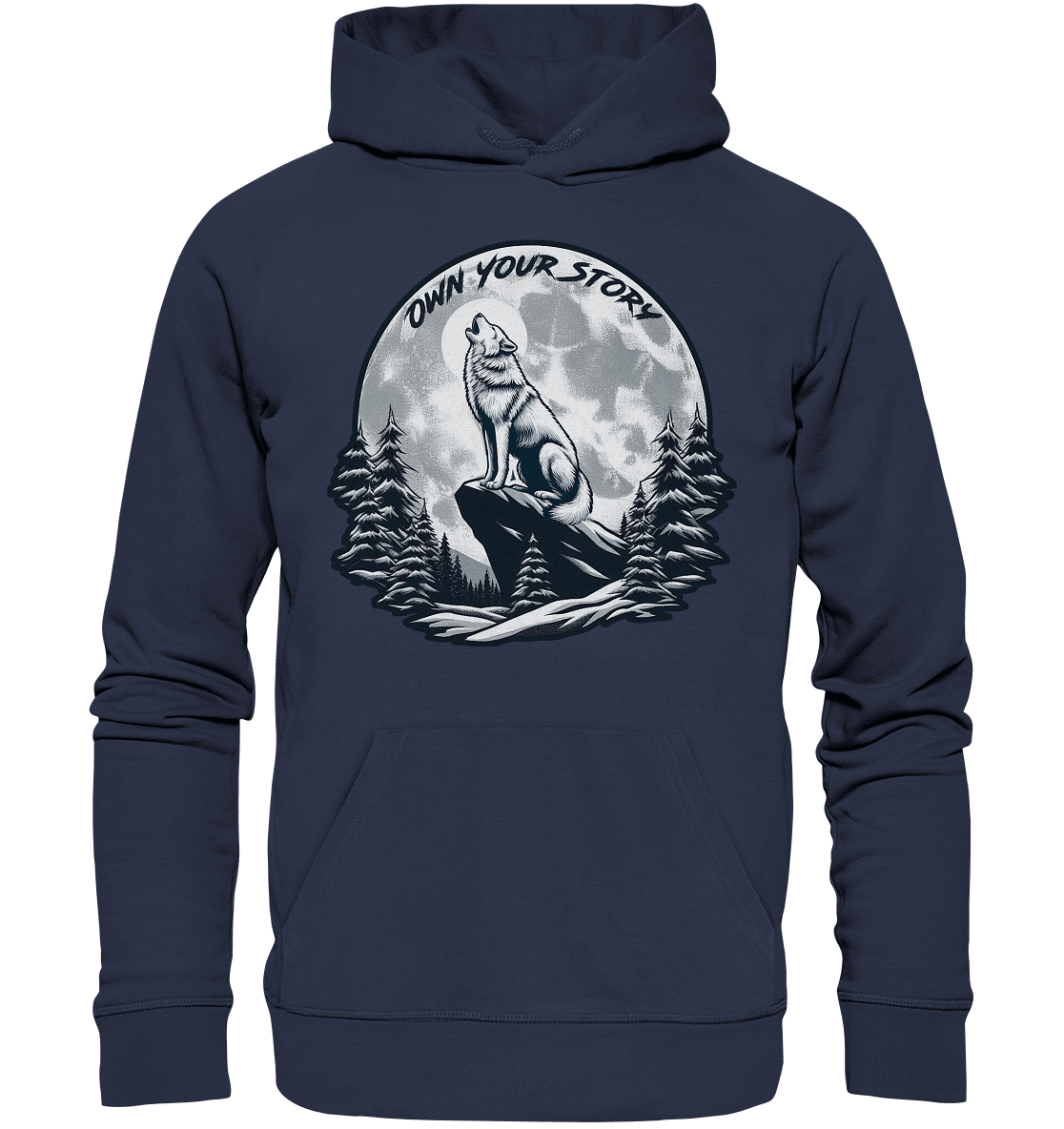 Own Your Story – Heulender Wolf bei Vollmond - Premium Unisex Hoodie - FaunaFeels Onlineshop Hoodies