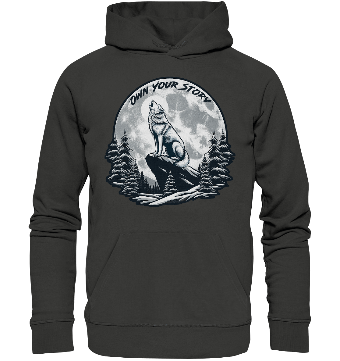 Own Your Story – Heulender Wolf bei Vollmond - Premium Unisex Hoodie - FaunaFeels Onlineshop Hoodies