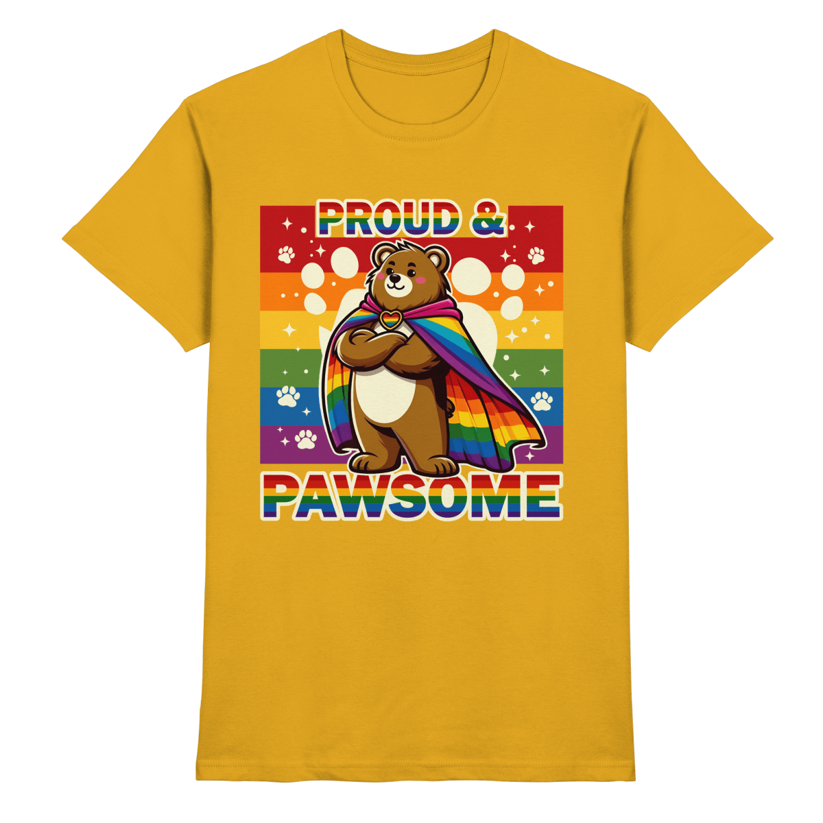 Proud & Pawsome – Starker Regenbogen - Bär - Heavy Cotton T-Shirt - FaunaFeels Onlineshop Unisex - Shirts