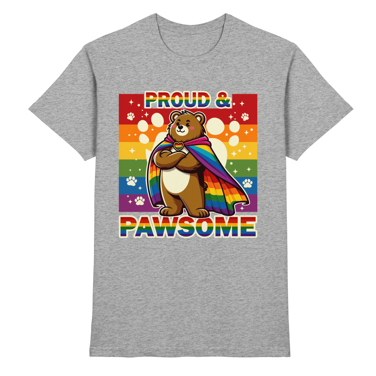 Proud & Pawsome – Starker Regenbogen - Bär - Heavy Cotton T-Shirt - FaunaFeels Onlineshop Unisex - Shirts
