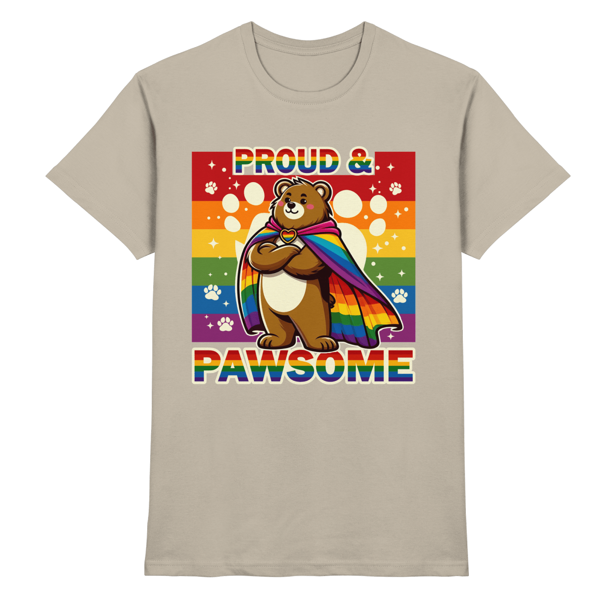 Proud & Pawsome – Starker Regenbogen - Bär - Heavy Cotton T-Shirt - FaunaFeels Onlineshop Unisex - Shirts