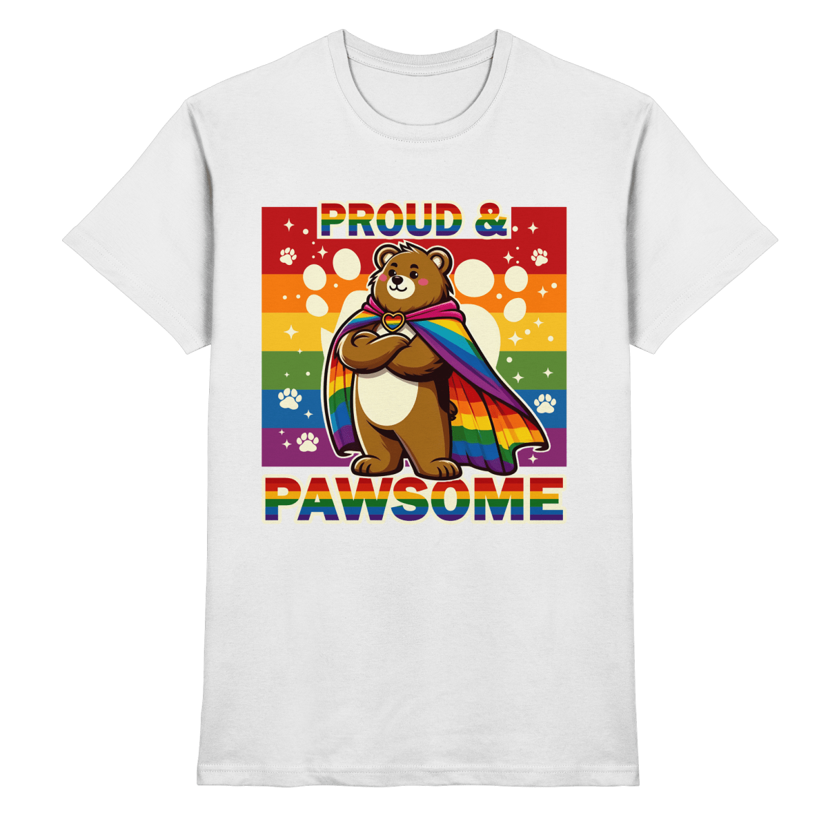 Proud & Pawsome – Starker Regenbogen - Bär - Heavy Cotton T-Shirt - FaunaFeels Onlineshop Unisex - Shirts