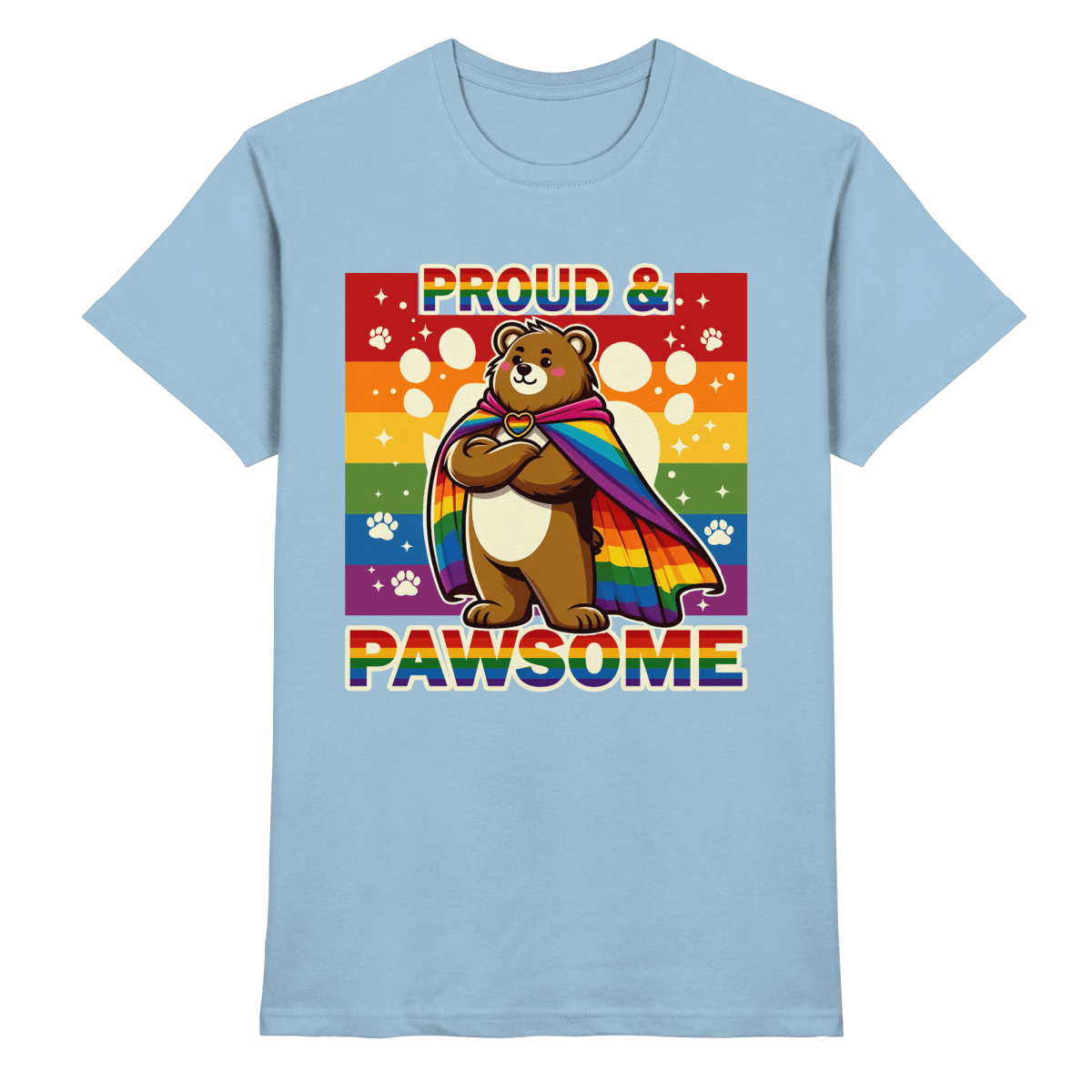 Proud & Pawsome – Starker Regenbogen - Bär - Heavy Cotton T-Shirt - FaunaFeels Onlineshop Unisex - Shirts