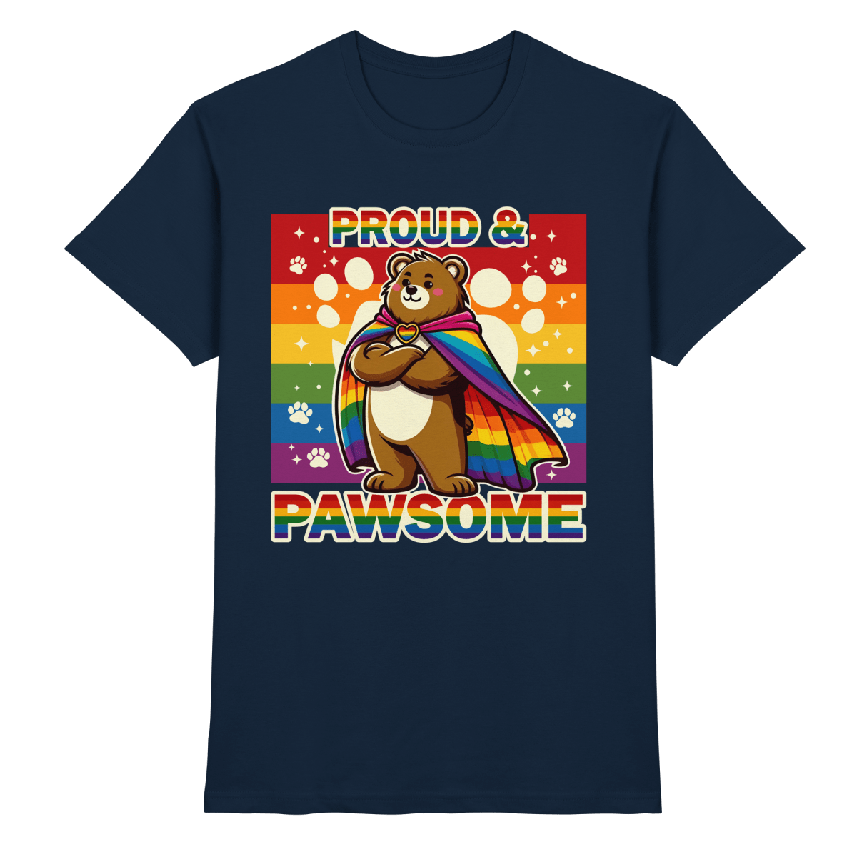 Proud & Pawsome – Starker Regenbogen - Bär - Heavy Cotton T-Shirt - FaunaFeels Onlineshop Unisex - Shirts
