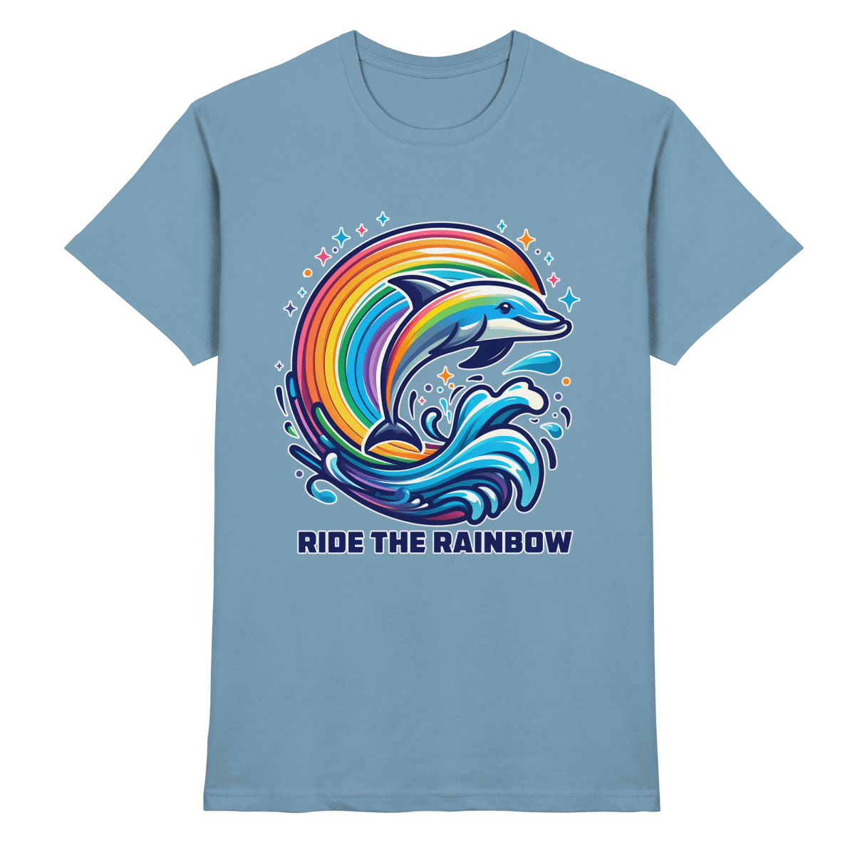 Ride the Rainbow – Farbenfroher Delfin in Regenbogen - Wellen - Heavy Cotton T-Shirt - FaunaFeels Onlineshop Unisex - Shirts