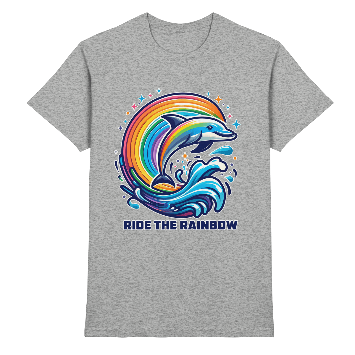 Ride the Rainbow – Farbenfroher Delfin in Regenbogen - Wellen - Heavy Cotton T-Shirt - FaunaFeels Onlineshop Unisex - Shirts
