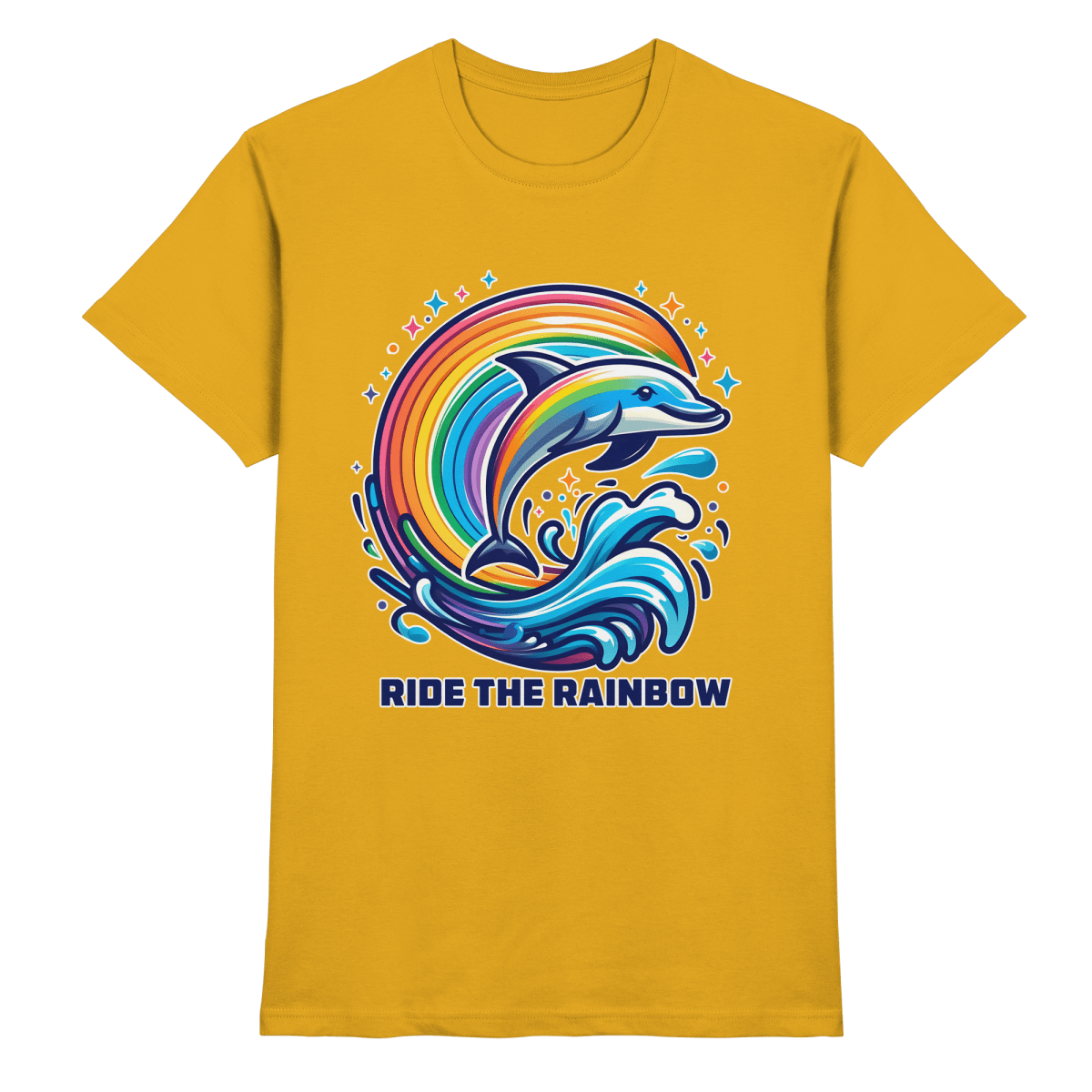 Ride the Rainbow – Farbenfroher Delfin in Regenbogen - Wellen - Heavy Cotton T-Shirt - FaunaFeels Onlineshop Unisex - Shirts