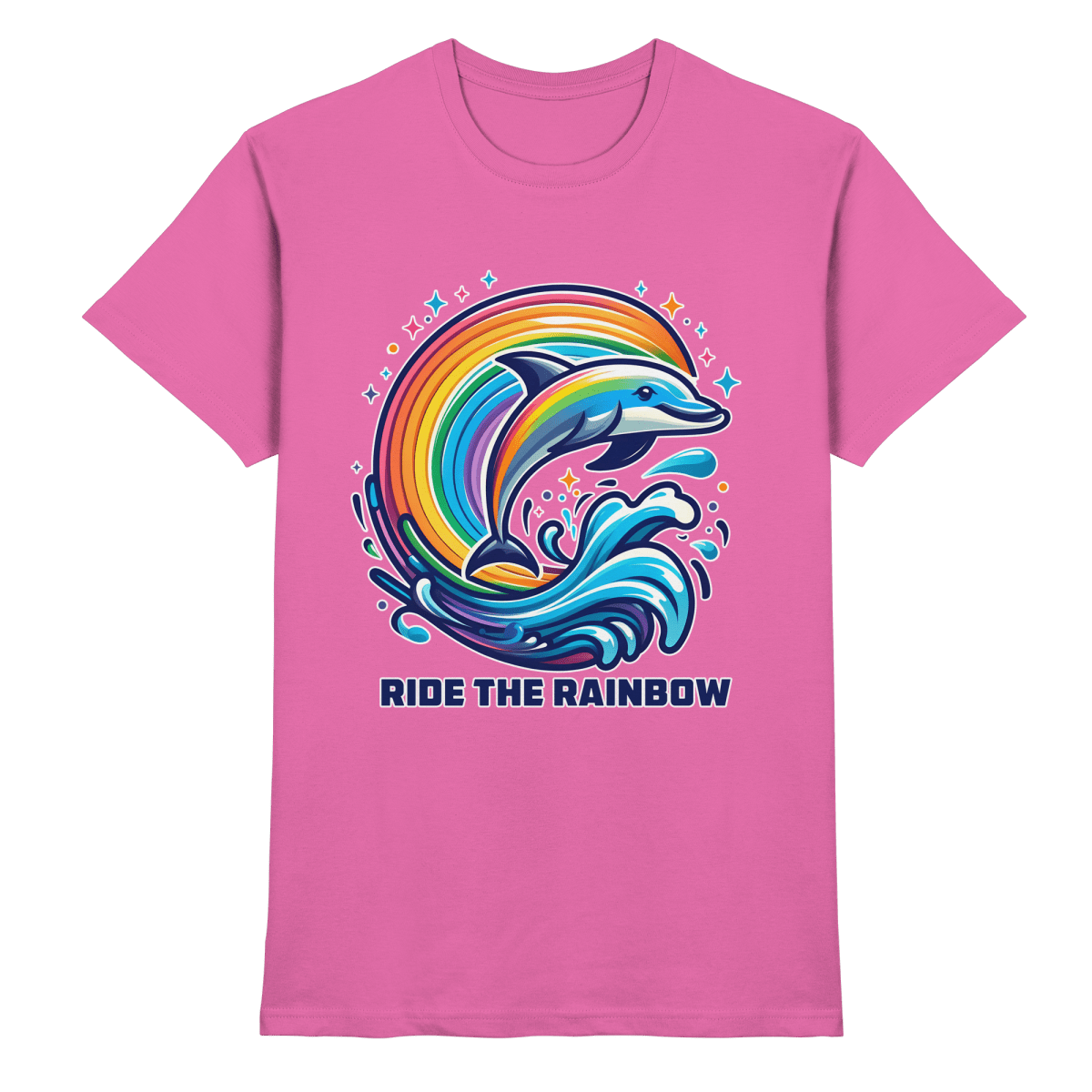 Ride the Rainbow – Farbenfroher Delfin in Regenbogen - Wellen - Heavy Cotton T-Shirt - FaunaFeels Onlineshop Unisex - Shirts