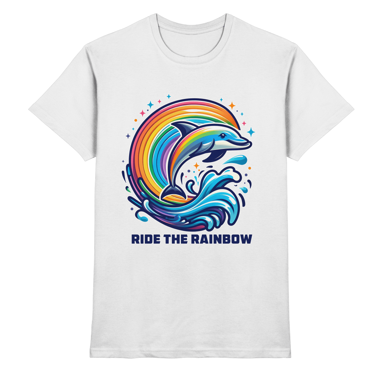 Ride the Rainbow – Farbenfroher Delfin in Regenbogen - Wellen - Heavy Cotton T-Shirt - FaunaFeels Onlineshop Unisex - Shirts
