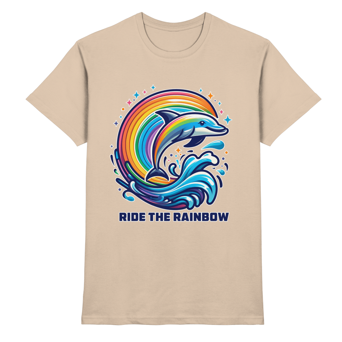 Ride the Rainbow – Farbenfroher Delfin in Regenbogen - Wellen - Heavy Cotton T-Shirt - FaunaFeels Onlineshop Unisex - Shirts