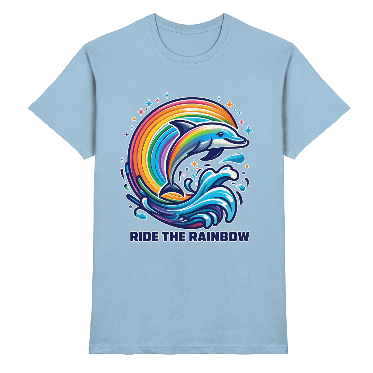 Ride the Rainbow – Farbenfroher Delfin in Regenbogen - Wellen - Heavy Cotton T-Shirt - FaunaFeels Onlineshop Unisex - Shirts