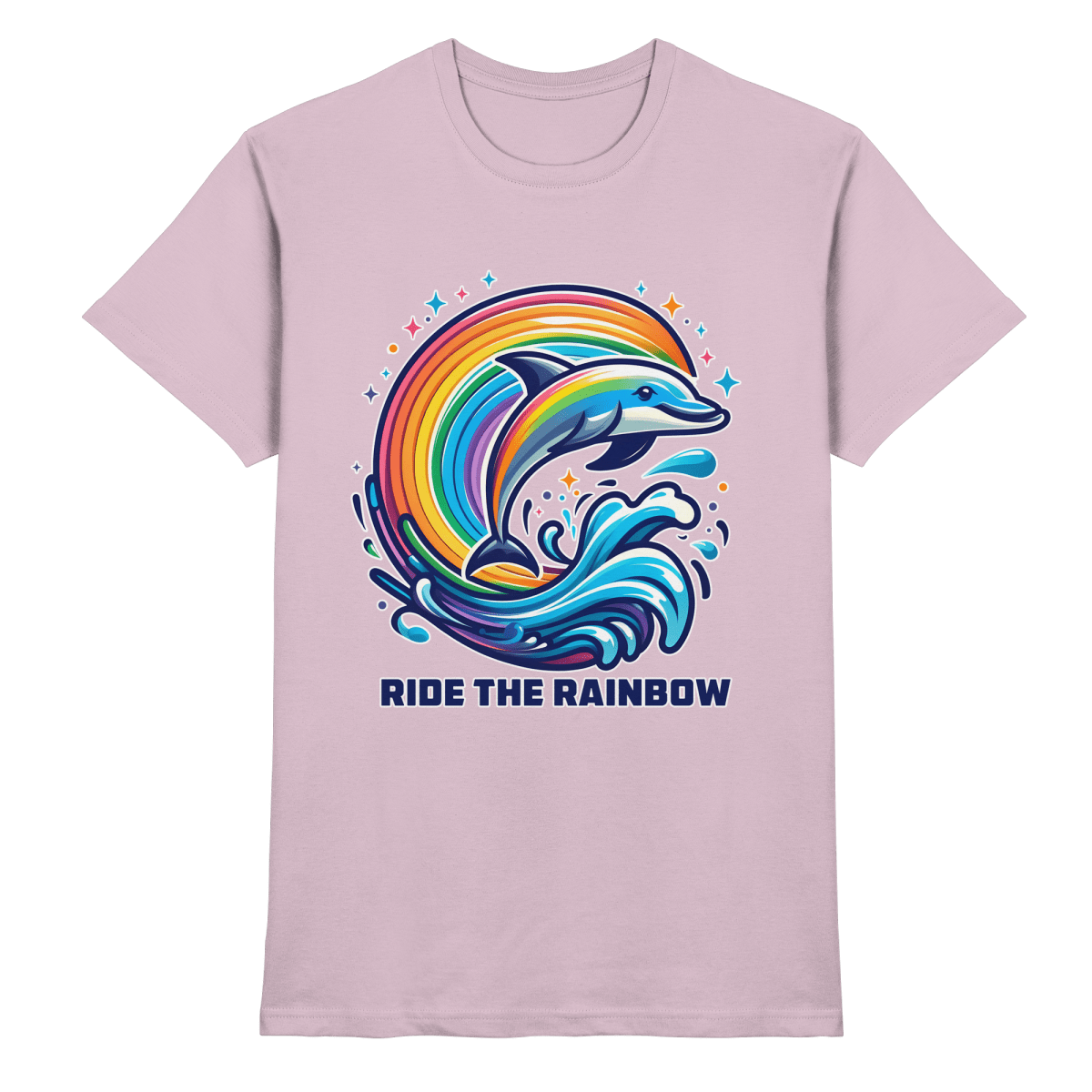 Ride the Rainbow – Farbenfroher Delfin in Regenbogen - Wellen - Heavy Cotton T-Shirt - FaunaFeels Onlineshop Unisex - Shirts