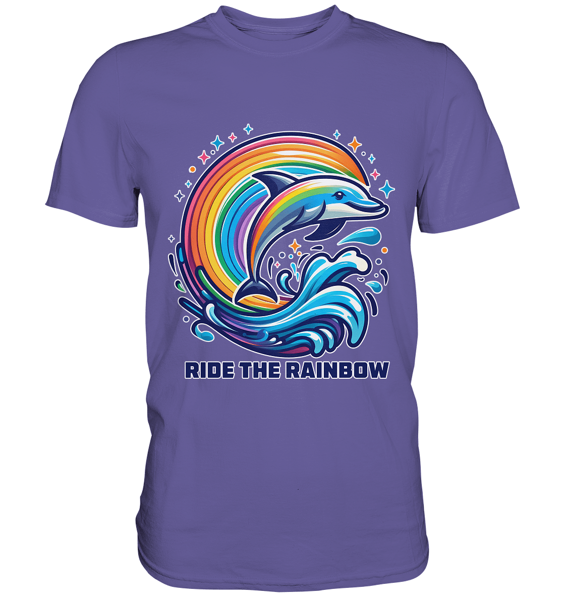 Ride the Rainbow – Farbenfroher Delfin in Regenbogen - Wellen - Premium Shirt - FaunaFeels Onlineshop Unisex - Shirts