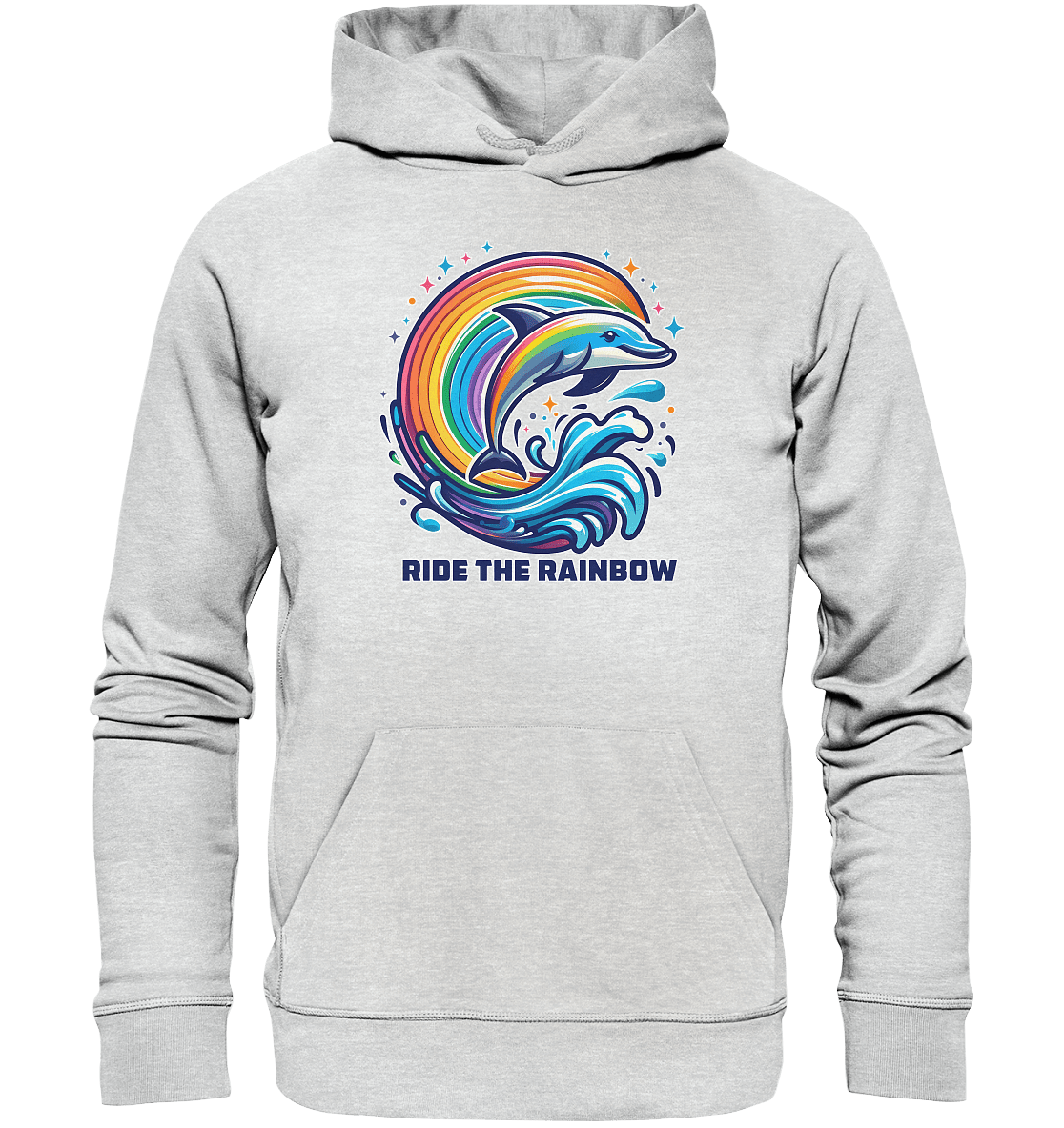 Ride the Rainbow – Farbenfroher Delfin in Regenbogen - Wellen - Premium Unisex Hoodie - FaunaFeels Onlineshop Hoodies