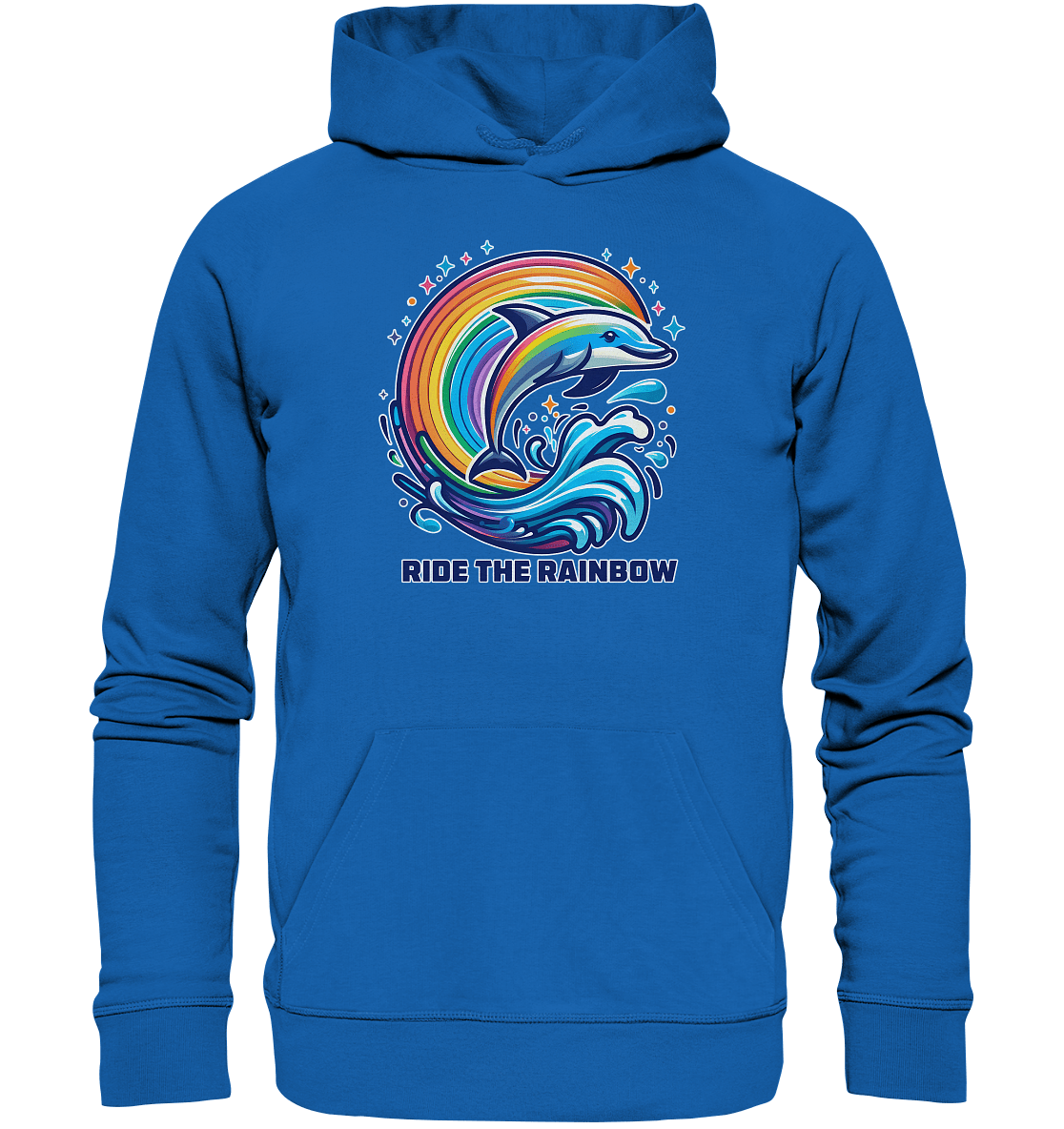 Ride the Rainbow – Farbenfroher Delfin in Regenbogen - Wellen - Premium Unisex Hoodie - FaunaFeels Onlineshop Hoodies