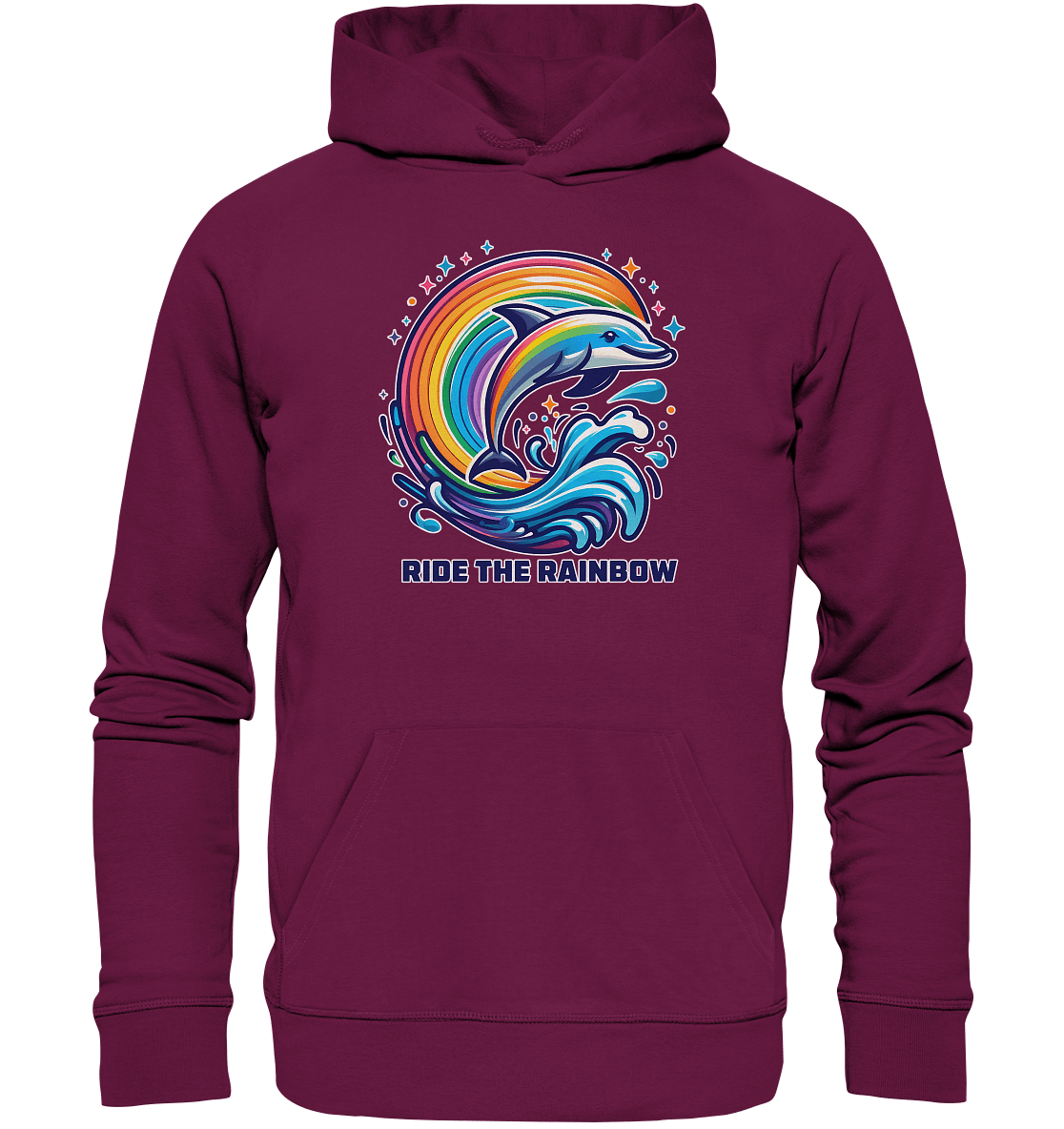 Ride the Rainbow – Farbenfroher Delfin in Regenbogen - Wellen - Premium Unisex Hoodie - FaunaFeels Onlineshop Hoodies