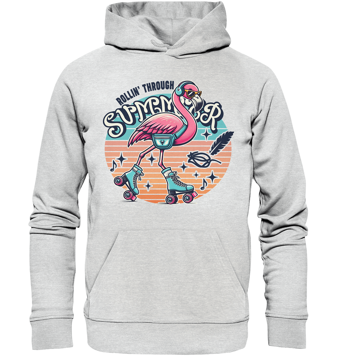 Rollin’ Through Summer – Cooler Flamingo auf Rollschuhen mit Retro - Vibes und Sommerfeeling - Premium Unisex Hoodie - FaunaFeels Onlineshop Hoodies