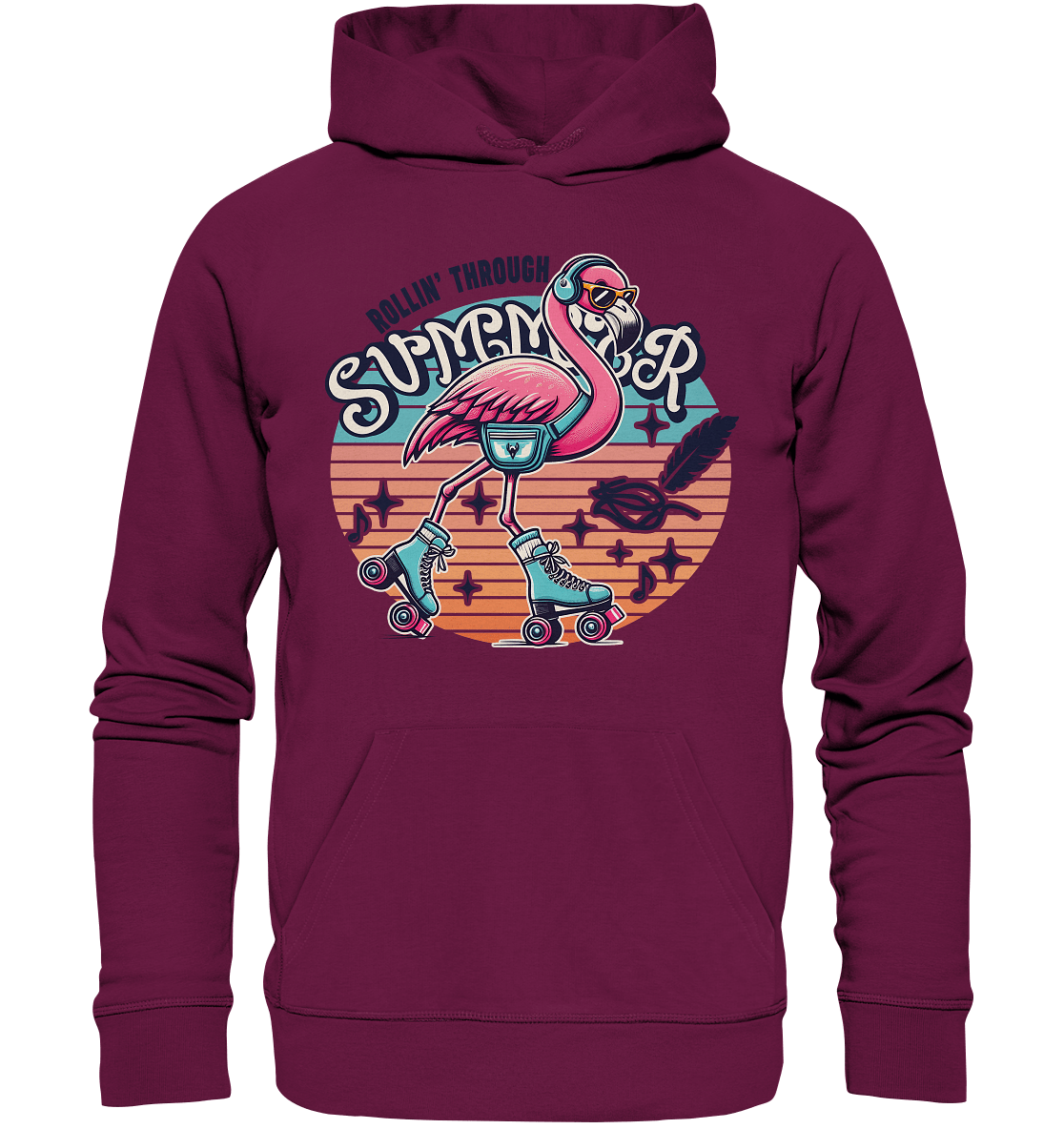 Rollin’ Through Summer – Cooler Flamingo auf Rollschuhen mit Retro - Vibes und Sommerfeeling - Premium Unisex Hoodie - FaunaFeels Onlineshop Hoodies