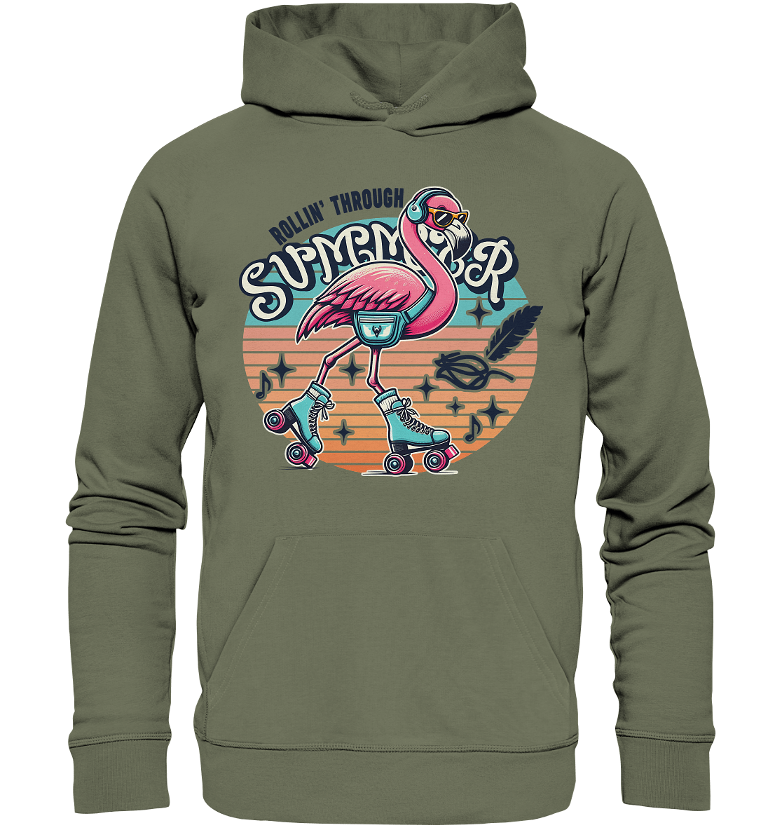 Rollin’ Through Summer – Cooler Flamingo auf Rollschuhen mit Retro - Vibes und Sommerfeeling - Premium Unisex Hoodie - FaunaFeels Onlineshop Hoodies