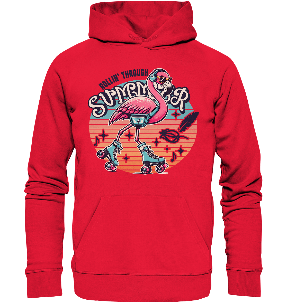 Rollin’ Through Summer – Cooler Flamingo auf Rollschuhen mit Retro - Vibes und Sommerfeeling - Premium Unisex Hoodie - FaunaFeels Onlineshop Hoodies
