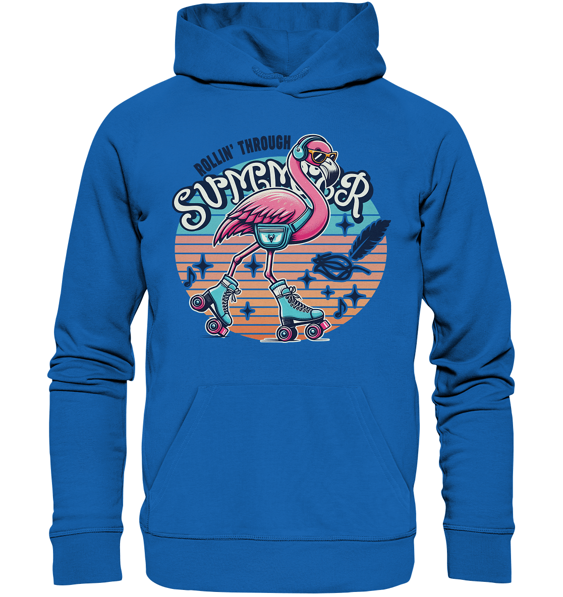 Rollin’ Through Summer – Cooler Flamingo auf Rollschuhen mit Retro - Vibes und Sommerfeeling - Premium Unisex Hoodie - FaunaFeels Onlineshop Hoodies