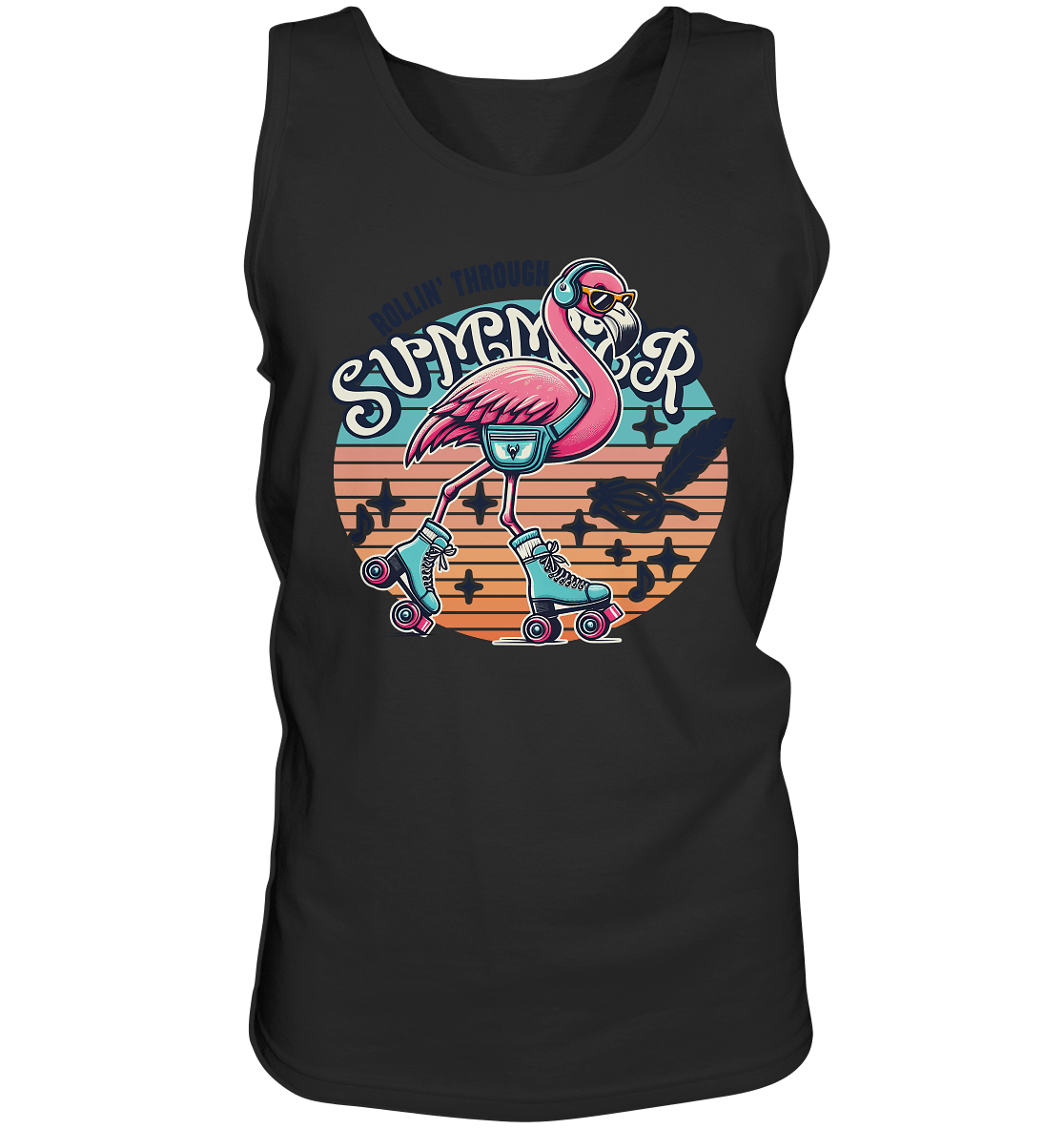 Rollin’ Through Summer – Cooler Flamingo auf Rollschuhen mit Retro - Vibes und Sommerfeeling - Relaxed Tank Top - FaunaFeels Onlineshop Tank - Tops